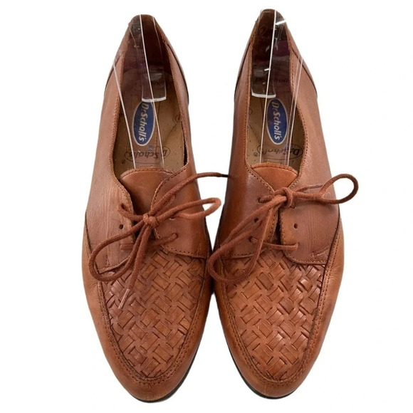 Dr. Scholls flats size 8 brown leather woven oxfords vintage 80s 90s academia